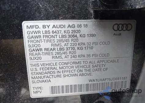 2018 Audi Q7 2.0T Premium из США, поврежденный, VIN WA1LHAF75JD051157